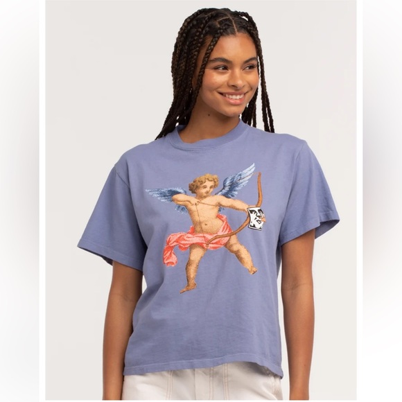 OBEY Watch Out Womens Tee PERIWINKLE Purple Medium Oversized Crop Medium Unisex - Picture 9 of 9